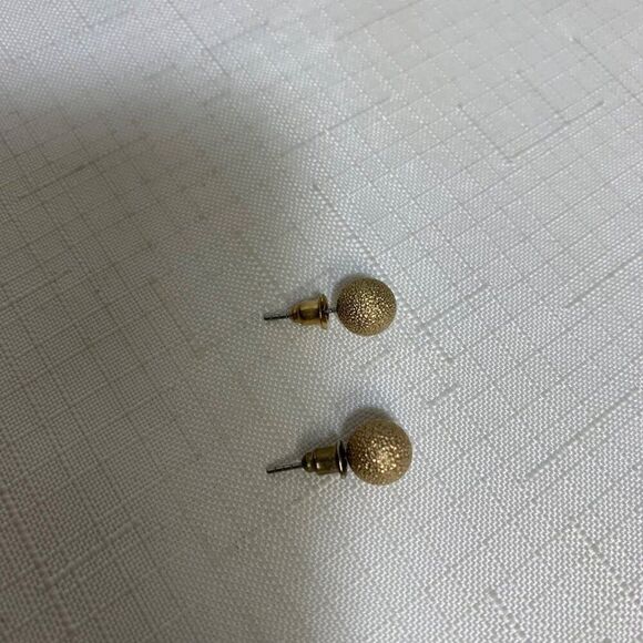 Gold Textured Ball Stud Earrings Jewelry Set Of 2 Pairs For Women & Girls - Picture 3 of 3